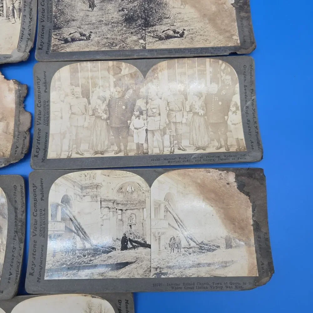 Keystone WWI Stereoview Card Lot 14 Trench Tank Pershing Gas Attack Antique